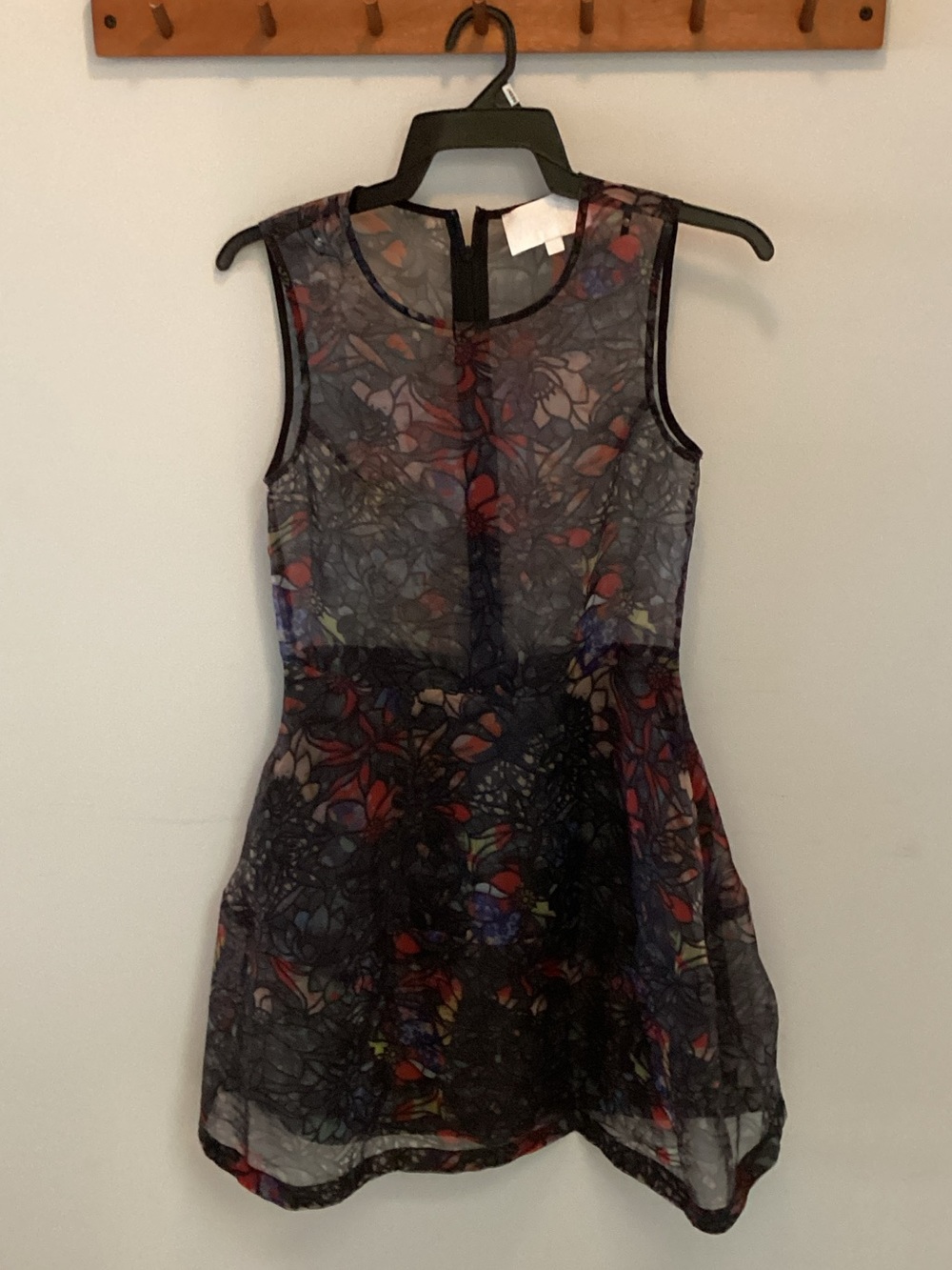 Sleeveless Sheer Floral Mini Dress in Black and Multicolor Size XS